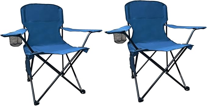 SAILARY Folding Camping Chair with Cup Holder and Cooler Bag, 225lbs Capacity, Upgraded Portable Foldable Chair with Heavy Duty Steel Frame for Outdoor, Beach, Fishing, Backpacking, Navy Blue 2PCS