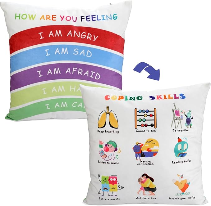 B BBPM How are You Feeling- Boho Rainbow Counseling Office Must Haves Throw Pillow Covers Calming Corner Mental Health Pillow for Kids Classroom Decor Calm Down Corner 18x18 Inch Pillowcase