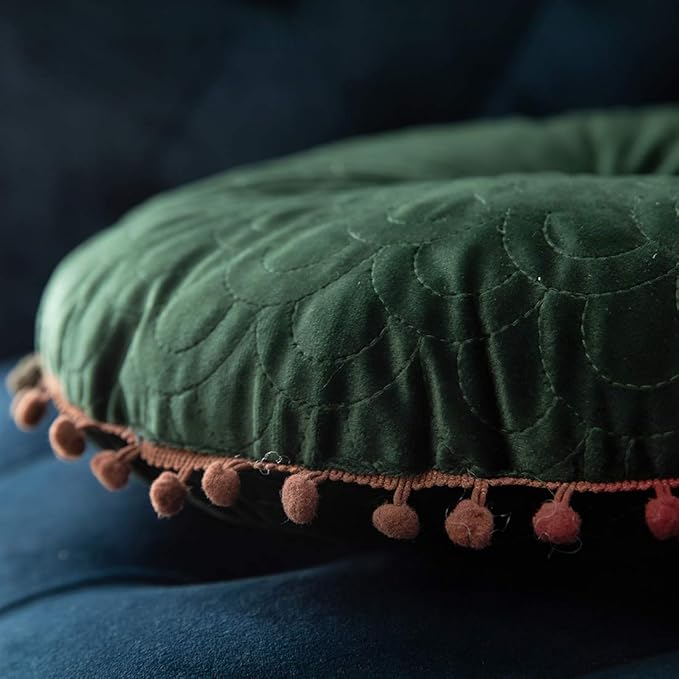 vctops Velvet Soft Round Chair Pads Cute Gradient Pom Pom Indoor Dining Chairs Cushion (Dark Green, Diameter 16")