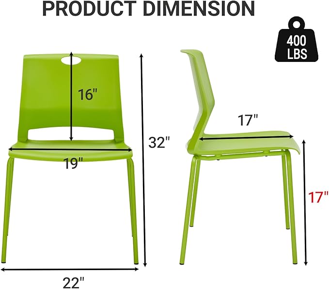 Sidanli Stackable Office Chairs, Green Guest Chairs with Comfortable Streamline Seat, Stacking Chairs No Wheels for Conference Room, Set of 4.