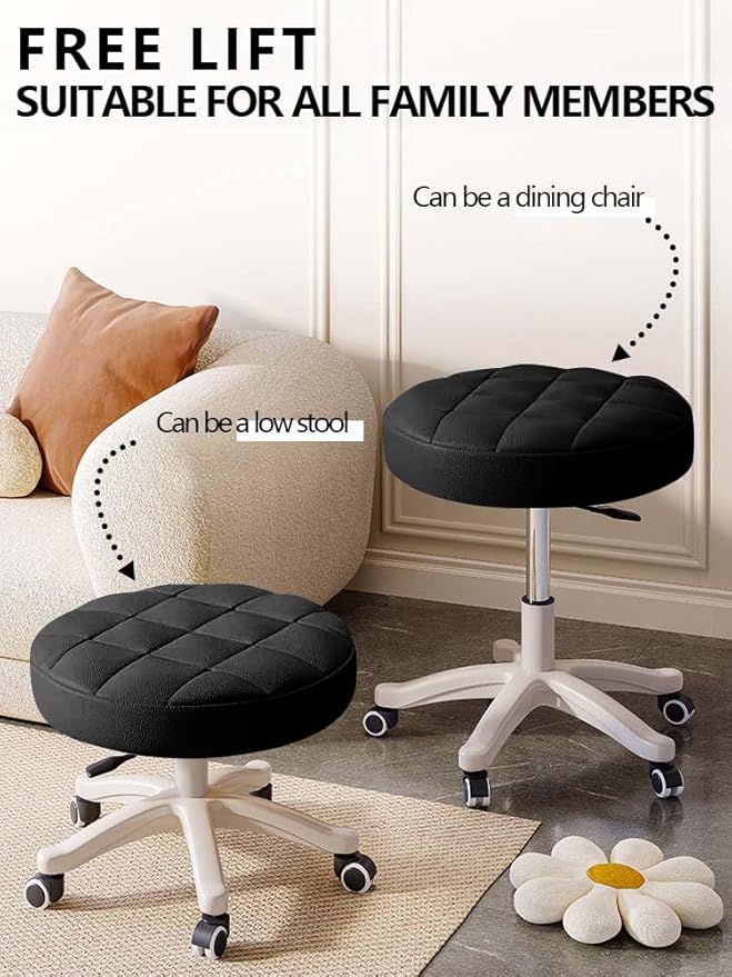 HDHNBA Small Chair Round Rolling Stool with Wheels PU Leather Height Adjustable Swivel Drafting Work SPA Salon Stools Home Office Chair,4 Pack