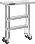 DuraSteel Stainless Steel Work Table 30" x 12" x 34" Height w/ 4 Caster Wheels - Food Prep Commercial Grade Worktable - NSF Certified - Good for Restaurant, Business, Warehouse, Home, Kitchen, Garage