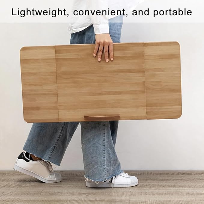 CuisinSmart Foldable Lap Desk with Adjustable Angle & Height, Bamboo Laptop Bed Tray, Portable Bed Table for Dorm Room, Floor Desk for Breakfast, Reading, Writing