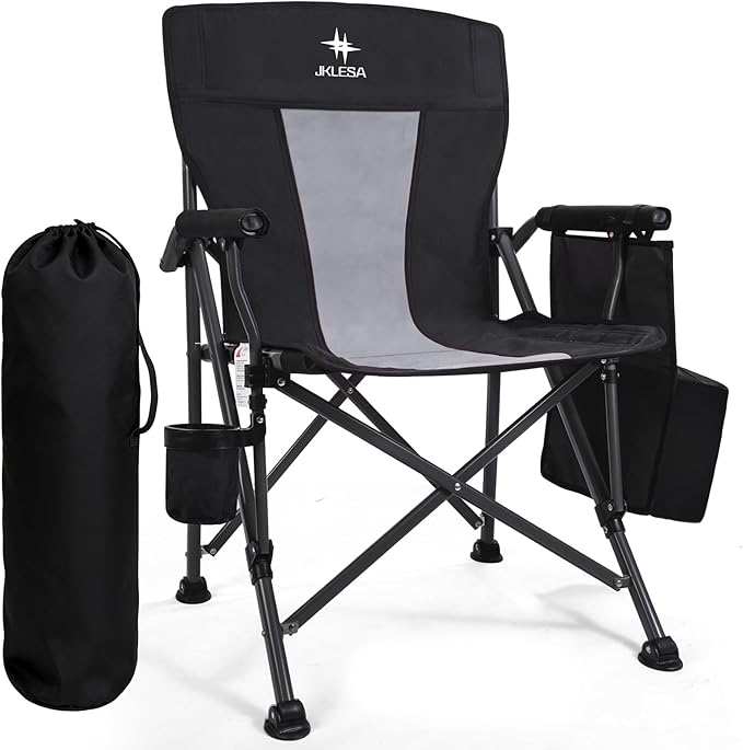 XL Premium Camping Chair - 400lb Capacity, Oversized 23.7" Wide Seat, Heavy Duty 600D Oxford Fabric, Padded Camping Chair Portable for Outdoor, Beach, Tailgate Parties Black/Gray