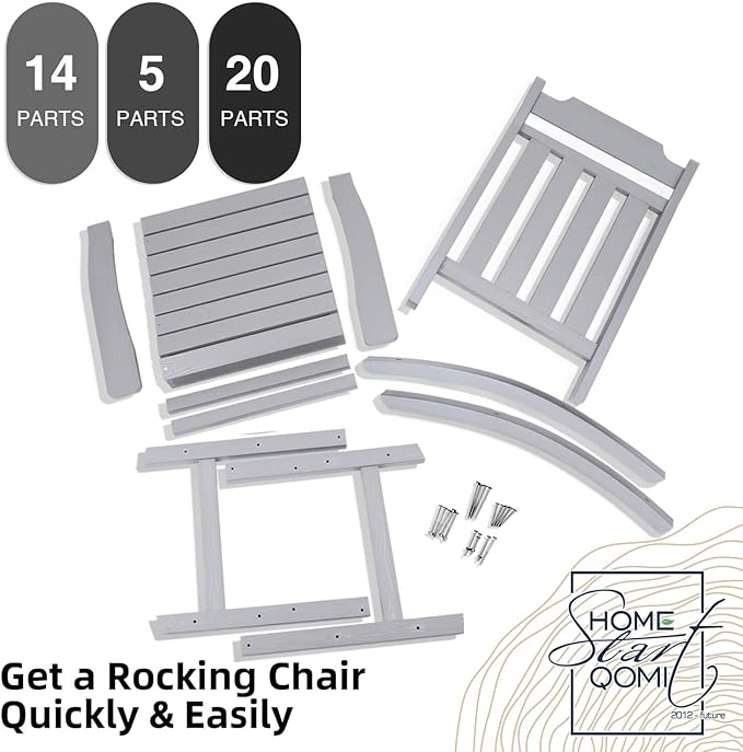hOmeQomi Rocking Chair, All Weather Resistant Poly Lumber Outdoor Porch Rocker, Rocking Chairs for Outdoor, Indoor, Patio, Deck, Garden, Backyard, Load Bearing 380 lbs - Grey