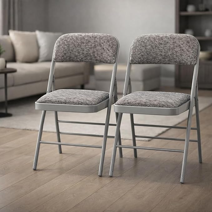 Amazing for less Pack of 2 (Fabric/Vinyl) Steel Frame Metal Foam Padded Folding Chairs (Black, Gray, White) (2-Pack - Fabric Gray)