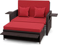 RELAX4LIFE Wicker Patio Outdoor Daybed - Rattan Day Bed Lounger with Loveseat & Storage Ottoman, Sunbed Sofa Set w/Cushions, 4-Level Adjustable Backrest & 2 Retractable Trays, Patio Daybed (Red)