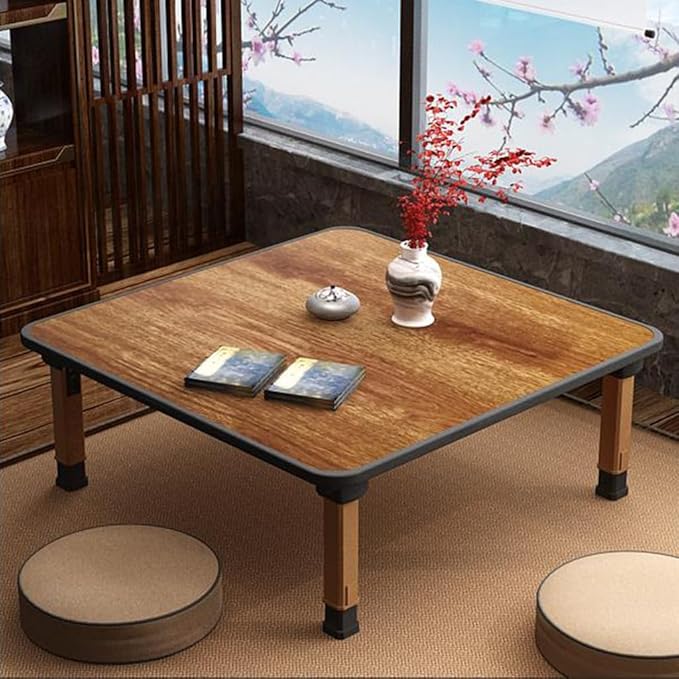 Japanese Foldable Coffee Table, Portable Low Tea Table Wooden Folding Dining Study Breakfast Serving Table Collapsable Small Desk Tatami Sitting On The Floor Table (31.5 * 11.8in, Square)