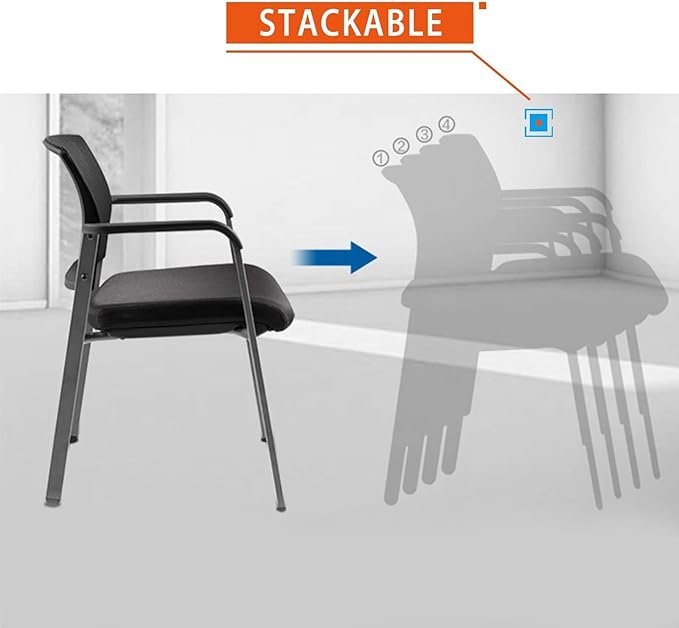 CLATINA Mesh Back Stacking Arm Chairs, Office Reception Guest Chair, Desk Chair No Wheels Ergonomic Lumbar Support and Thickened Seat Cushion for Waiting Conference Room Grey (8 Pack)
