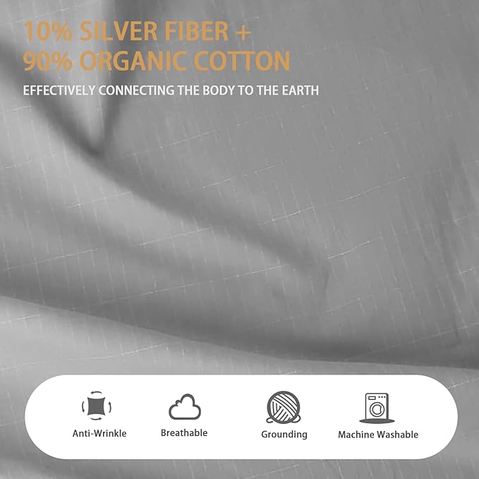 Grounding Sheets for Queen Size Bed, Grounded Bed Sheets with 10% Silver Fiber, Grounding Sheets for Better Sleep, Energy, Gray, 27"*60"