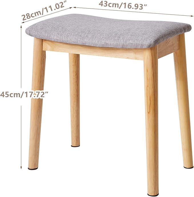 IBUYKE Saddle Cushion Vanity Stool Chair, Foot Rest Stool with Solid Wood Legs, Modern Vanity Bench Ottoman for Piano, Upholstered Seat for Bedroom, Entryway, Wooden Legs&Light Gray WBD007NG