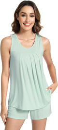 NACHILA Pajamas for Women-Viscose from Bamboo, Ribbed Racerback Tank Top Sexy Split Shorts Pajama Sets Cooling Sleep Cami Pjs