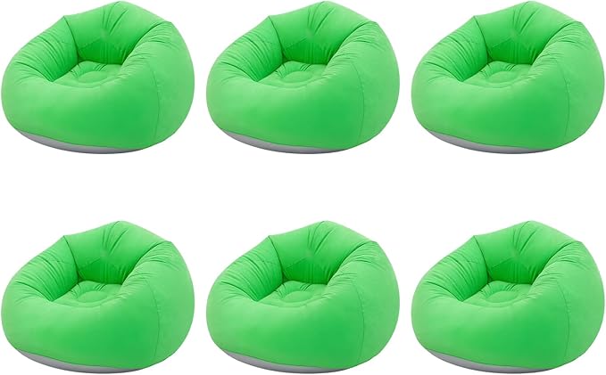 DYRABREST 6 Pcs Bean Bag Chairs for Adults, Inflatable Chairs with Foot Pump, Folding Blow Up Couch, Flocking Portable Lazy Sofa for Movie Night, Living Room, Camping, 220 lbs Load Capacity (Green)