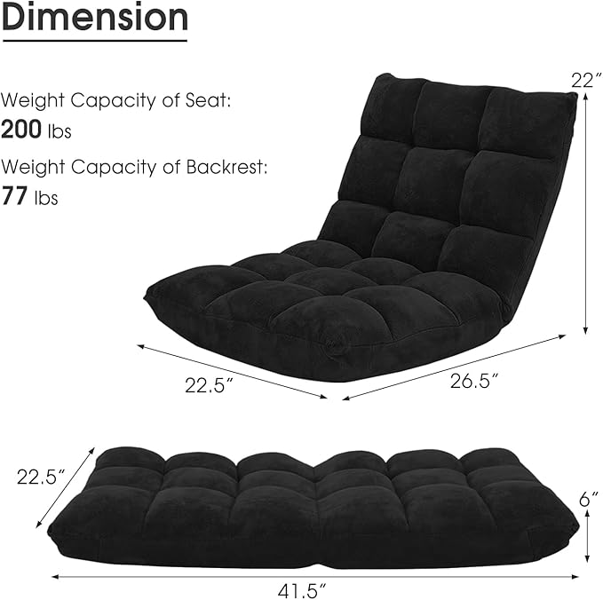 COSTWAY Adjustable Gaming Chair, Video Gaming Chairs with Back Support, Alloy Steel Frame, Soft Coral Fleece, Lazy Sofa Lounge for Reading Living Room Recliner for Adults Kids, Black