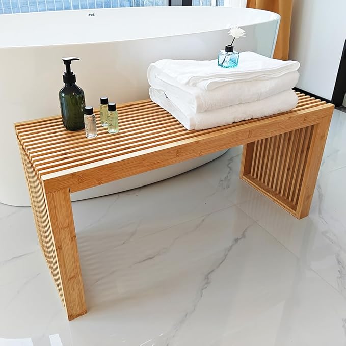 Berkvee Versatile Wooden Slatted Bench - Sleek Modern Design for Dining, Entryway, Bedroom - Indoor Use with Storage Capability for Home, Kitchen, Bathroom & Beyond (Black)