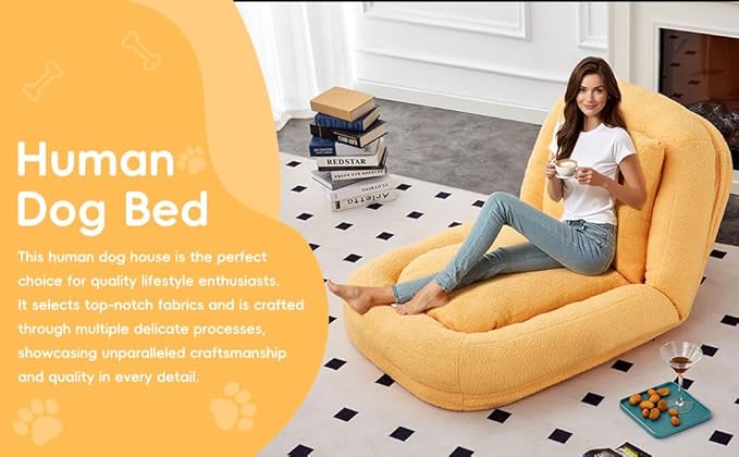 Cozy Yellow Folding Sofa Chair – 5 Adjustable Positions for Plush Lounge Comfort While Gaming, Meditating & Relaxing!