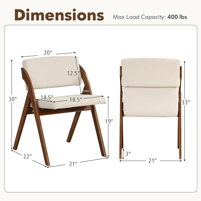 GOFLAME Folding Dining Chairs Set of 2, Upholstered Kitchen Chairs with Padded Seat & Backrest, Modern Side Chairs with Rubber Wood Legs for Home Office Events, Wedding, No Assembly Needed, Walnut