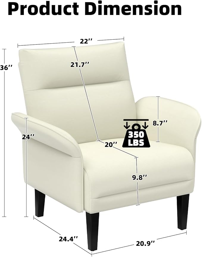 2-Pack Faux Leather Accent Sofas, Symmetrical Shawl Armchairs with Wide Armrests & Wooden Legs, Beige Sofa Chairs Set for Bedroom, Living Room, Compact Spaces
