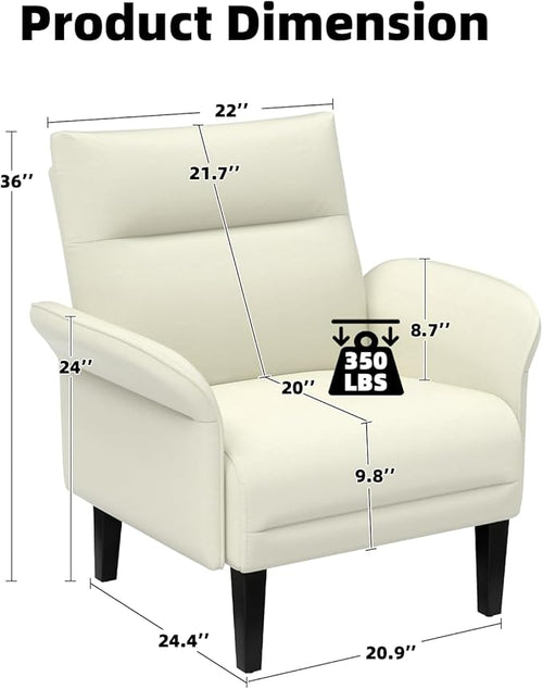 2-Pack Faux Leather Accent Sofas, Symmetrical Shawl Armchairs with Wide Armrests & Wooden Legs, Beige Sofa Chairs Set for Bedroom, Living Room, Compact Spaces