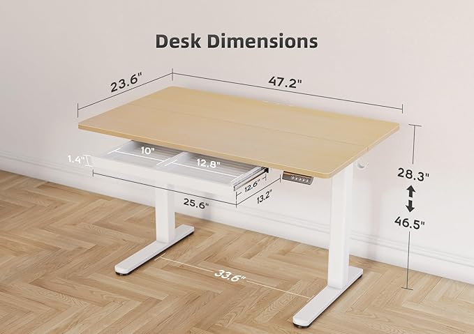 YDN Standing Desk with Drawers, Height Adjustable Desk 48 x 24 Inch, Electric Sit Stand Home Office, Natural