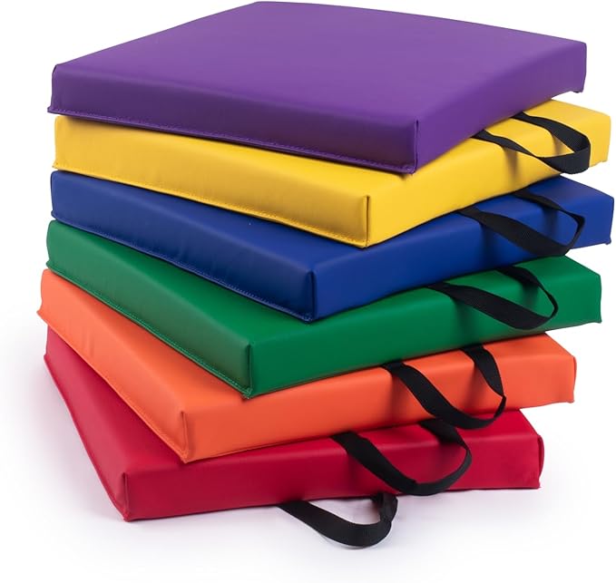 Cushioned Floor Seats - Set of 6 Square Spot Markers for Early Childhood Floor Time - Flexible Seating
