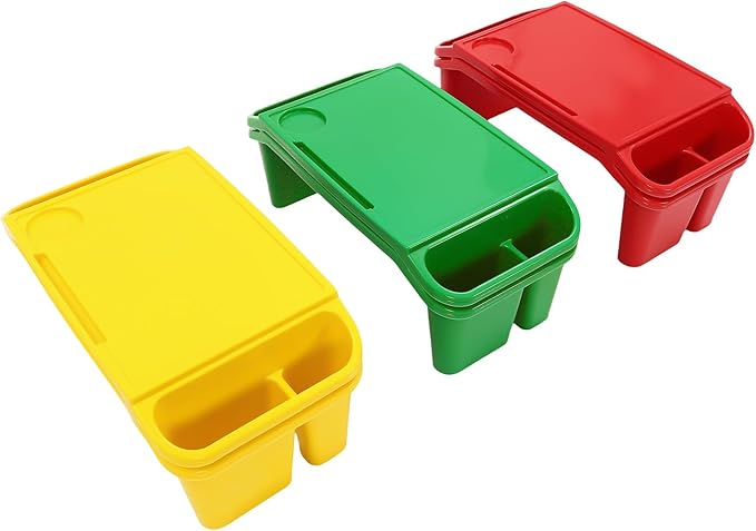 Mind Reader Kids Lap Desk, 6 PCS Kids Lap Desk Bulk Tray Lap, Portable Activity Tray with Side Storage, Stackable Plastic Desk Table for Students Drawing, Snacks, Study(2*(red+Green+Yellow), Small)
