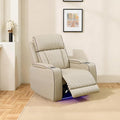 Caberryne Power Recliner Chair with LED Lights,Leather Reclining Couch with Storage Console/Arm Cup Holder for House/Home Theater/Small Space/Rv(Single Chair,Paddy)