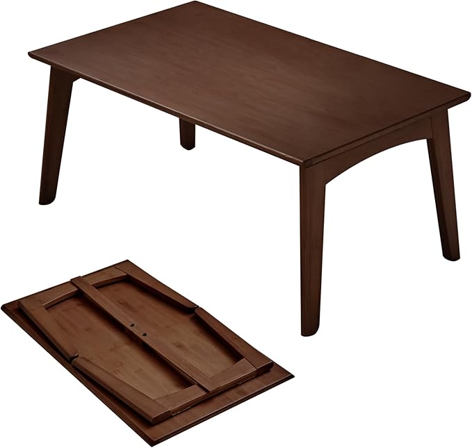 JIKUGO Japanese Floor Table No Assembly Required Bamboo Folding Walnut Coffee Table Bedroom 26x15.8x11.8in Furniture Low Tea Table for Sitting on The Floor Chestnut Large