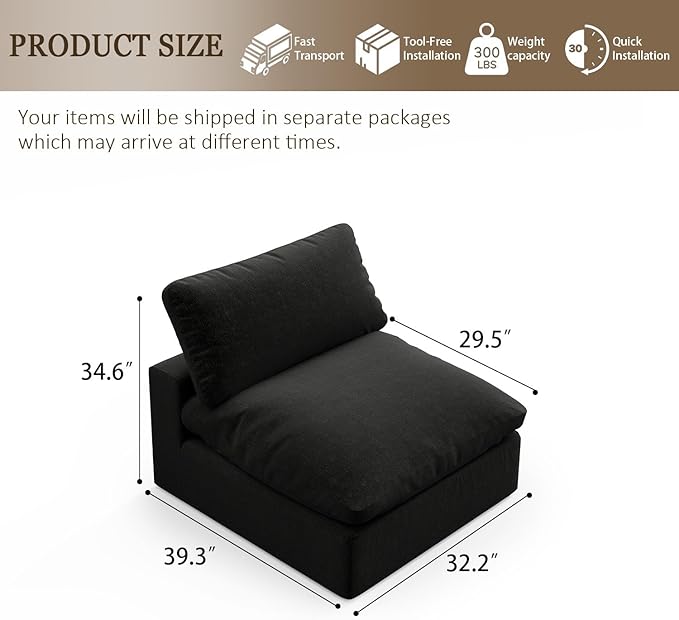 Forest aesthetics Modular Sectional Sofa,Extra Comfty Deep-Seat-Filled Couch, Black Modern Couches for Living Room,Apartment,Office,Small Space