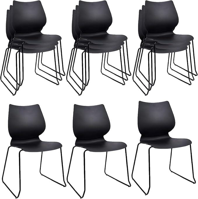Stacking Chairs, Stackable Waiting Room Chairs, Conference Chair with Back & Church Chairs No Wheels with Metal Legs, Suitable for Offices Conference Training Waiting Room Set of 12, Black