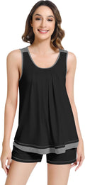 NACHILA Pajamas for Women-Viscose from Bamboo, Ribbed Racerback Tank Top Sexy Split Shorts Pajama Sets Cooling Sleep Cami Pjs