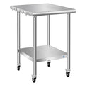 PIUMACU Stainless Steel Table with Wheels, 24 x 24 Inch Stainless Table for Prep & Work, Commercial NSF Steel Metal Table for Restaurant Kitchen Hotel Garage