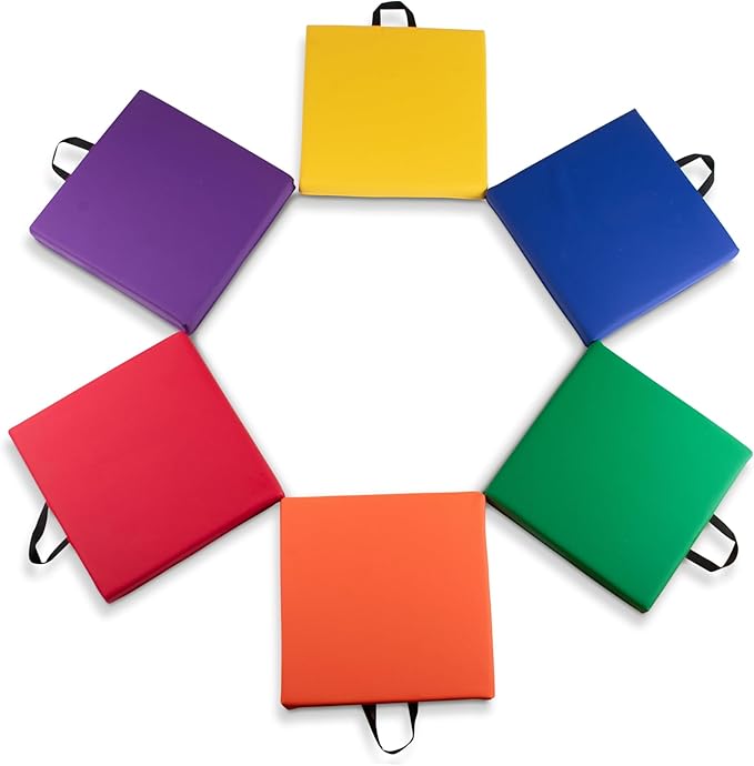 Cushioned Floor Seats - Set of 6 Square Spot Markers for Early Childhood Floor Time - Flexible Seating