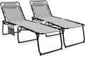 Giantex Patio Lounge Chairs for Outside - Set of 2 Folding Tanning Chair w/Headrest, 4 Adjustable Positions, Side Pocket, Outdoor Chaise Lounge for Camping, Pool, Sunbathing Beach Chair, Grey