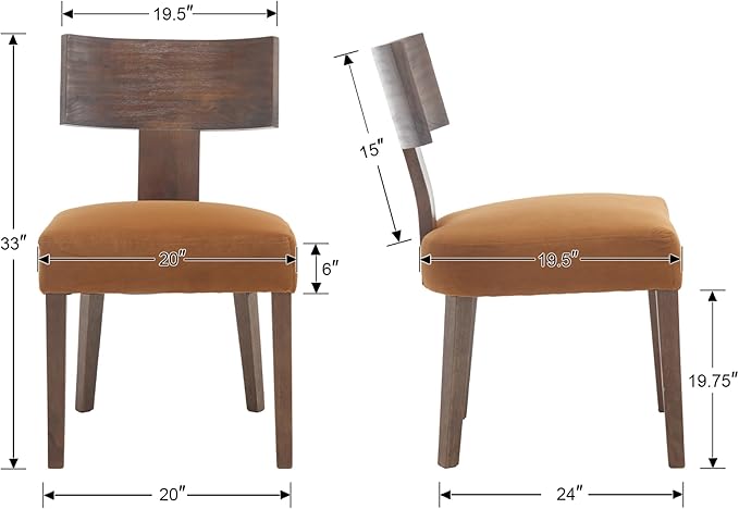 DM Furniture Velvet Dining Room Chairs Set of 4, Mid Century Modern Armless Side Chair with Solid Wood Legs and Curved Backrest for Living Space, Brown