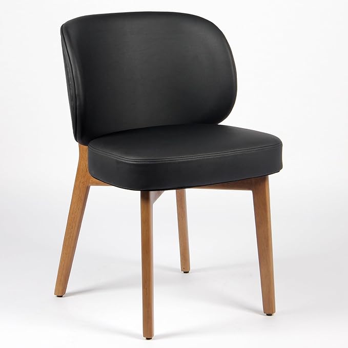 YOUNUOKE Upholstered Dining Chair, Modern PU Leather Dining Room Chair with Wood Legs, Widen Backrest Comfy Armless Side Kitchen Chairs, Black (Single Pack)