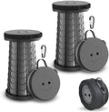 NUMANU 2PK Old-Gen Collapsible Stool, Max 400lbs, Adjustable Portable Folding Stool for Adults, Retractable Foldable Telescopic Seat Camping Chair or Footrest (2PK Old-Gen Hard Seat + Accessories)