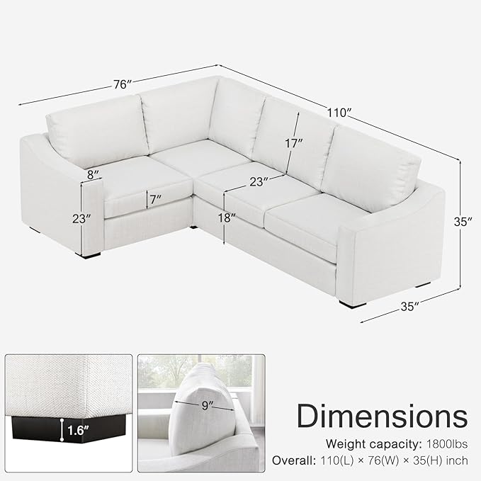 ELUCHANG Convertible Sectional Sofa, L Shaped Couch, Natural Linen Fabric Couches with Extra Deep Seats, Big Comfy Couch Upholstered Modern Corner Sofa for Living Room, Office, White