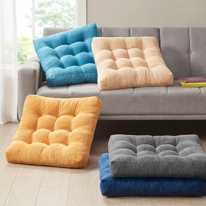 Degrees of Comfort Meditation Floor Pillow, Square Large Pillows Seating for Adults, Gray Tufted Corduroy Cushions for Outdoor Yoga Tatami Fireplace Living Room, Grey, 22x22 Inch