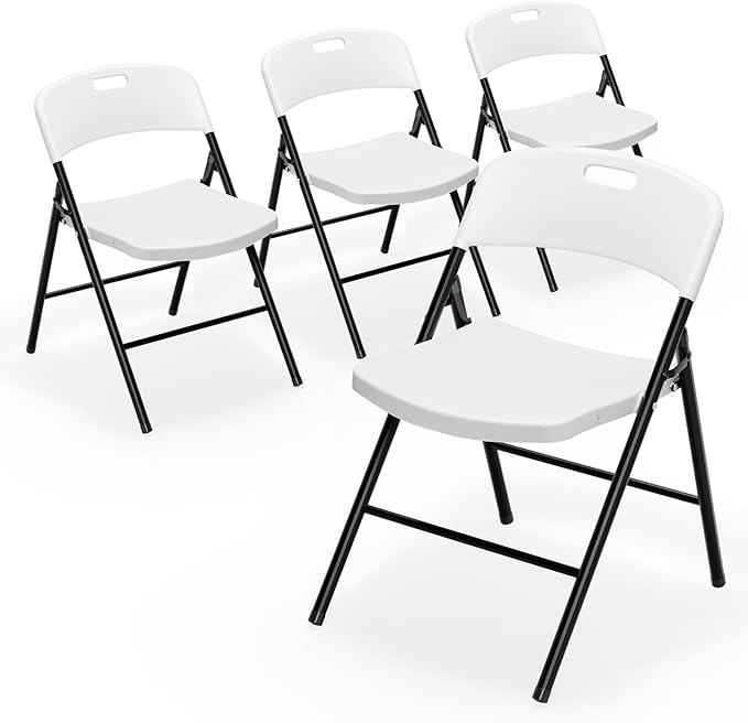 VINGLI Folding Chairs, Plastic Foldable Chair, Capacity up to 350 lbs, Portable Seating for Indoor Outdoor Events Parties Camping Work School Commercail (4, White)