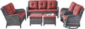 Rilyson Wicker Patio Furniture Set - 6 Piece Rattan Outdoor Sectional Conversation Sets with 2 Rocking Swivel Chairs,2 Ottomans,1 Sofa and 1 Loveseat for Porch Deck Garden(Mixed Grey/Red)