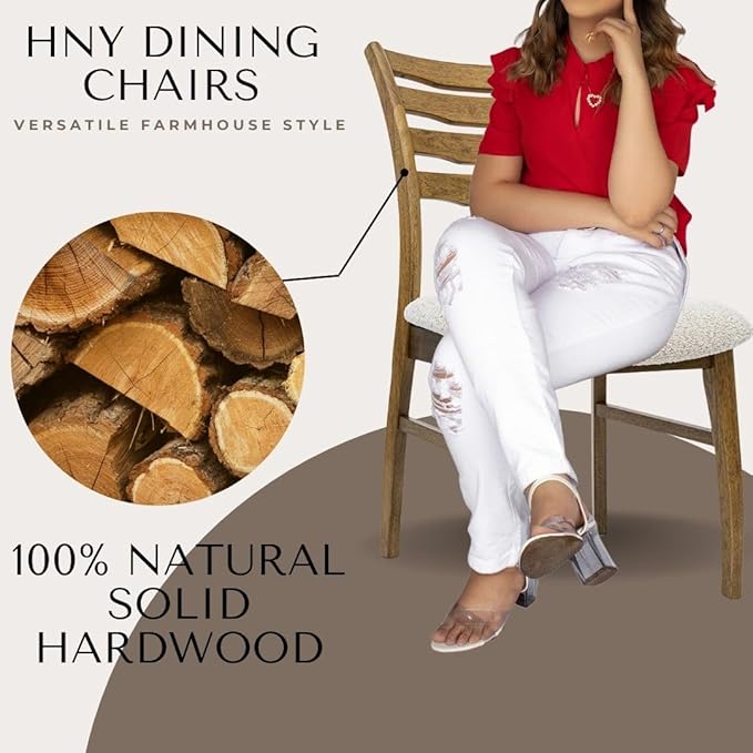 HNY Modern Farmhouse Dining Chairs Set of 6, White Sherpa Boucle Upholstered Seat Kitchen Chairs, Rustic Industrial Armless Side Chairs with Brown Wooden Frame for Dining Living Room Restaurant