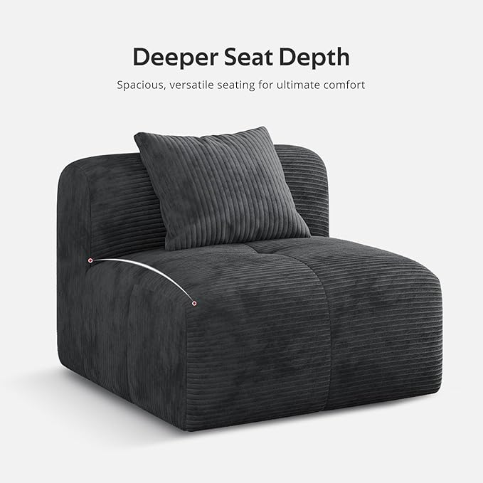 Aosaifen Modern L-Shaped Modular Sectional Sofa for Living Room，Oversized 3-Seater Couch with Deep Seat and Movable Ottoman – No Assembly,Comfortable Suede Fabric Boneless Sofa(Dark Gray) (Dark Gray)