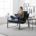 LukeAlon Modern PU Leather Accent Armchair, Upholstered Living Room Chair with Metal Base Removable Thickened Cushion Single Sofa Chair Comfy Lounge Chair for Bedroom Living Room Office, Black