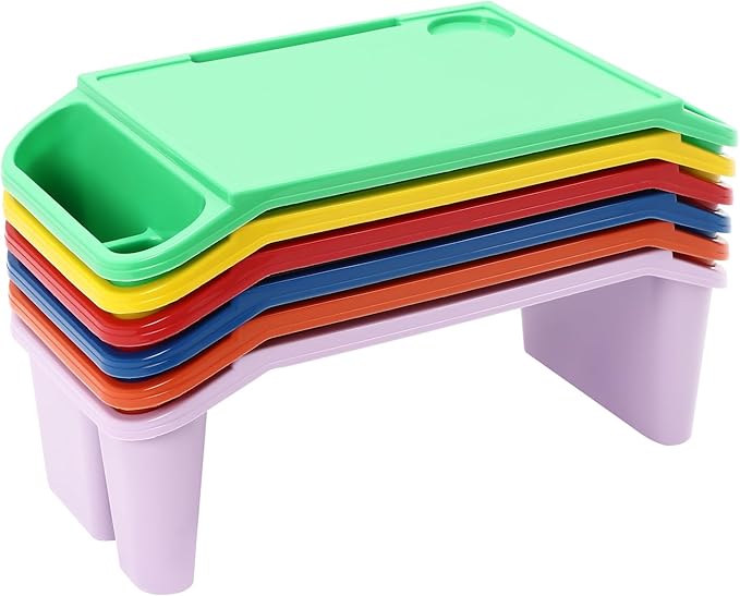 6 Pack Kids Lap Desk, Activity Tray with Storage - Stackable Plastic Lap Trays, Portable Writing & Drawing Table for Classroom, Bedroom, Homework, 19.69" L x 9.84" W x 7.1" H