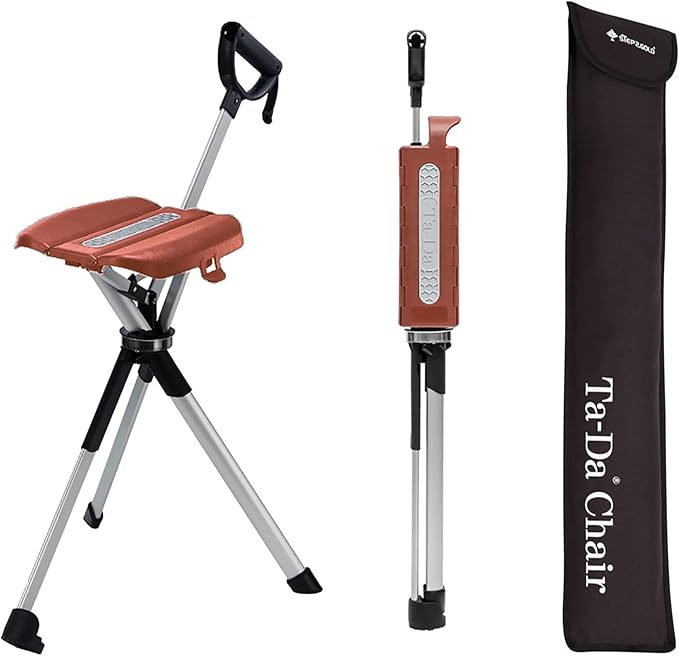 STEP2GOLD Ta-Da Chair Series 2- Portable Walking Stick, Cane with Seat, Foldable Chair, Hiking Stick, for Camping, Hiking, Lightweight Aluminum, Easy Carry, Anti-Slip