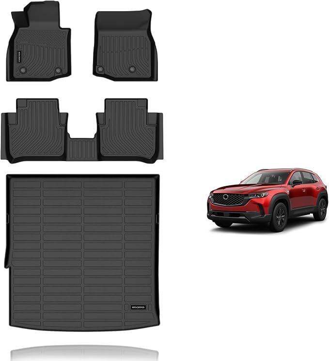 KELCSEECS® Floor Mats & Cargo Liner for 2025 2026 Mazda CX-50 Hybrid,All Weather Protection TPE Floor Liners Front& Rear Row Full Set CX50 Hybrid Accessories Black