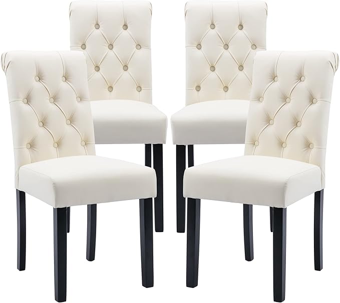 chairus Dining Chairs Set of 4 Mid Century Modern Living Room Chairs with Button Tufted High Back PU Leather Armless Chair Comfy Upholstered Side Chairs for Kitchen/Restaurant/Bedroom, Cream White