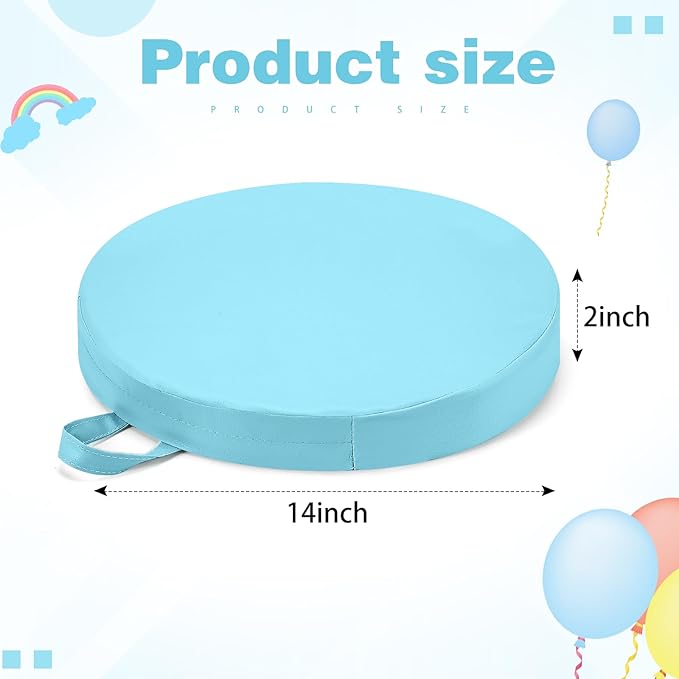 Sawysine 2 Pcs 14 Inch Floor Cushions with Handle, Flexible Round Floor Seating Pillows for Home School Classroom Kindergarten Daycare Nursery, 2 Inch Thick(Blue)