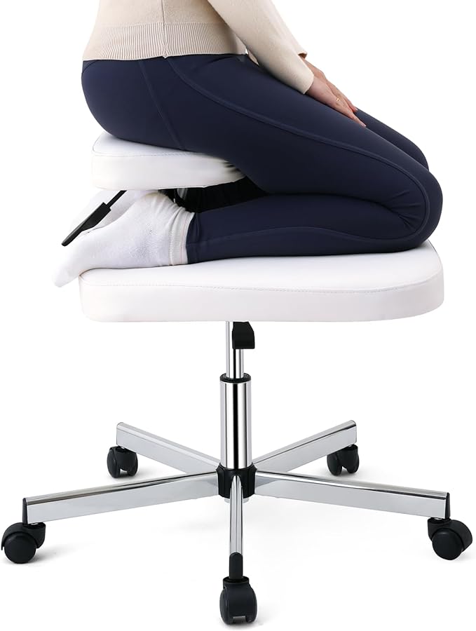 LHOOCX Meditation Chair Ergonomic Cross Legged Chair ADHD Chair with Wheels,Kneeling Chair for Office and Home,ADHD Chairs for Adults(White)